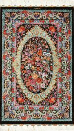 black background silk modern qum persian rug 49410 Nazmiyal