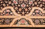 brown background fine modern silk persian qum rug 49408 border Nazmiyal