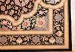brown background fine modern silk persian qum rug 49408 corner Nazmiyal