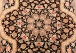 brown background fine modern silk persian qum rug 49408 medallion Nazmiyal