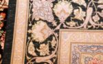 brown background fine modern silk persian qum rug 49408 weave Nazmiyal