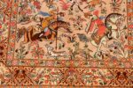 hunting scene modern silk persian qum rug 49411 corner Nazmiyal
