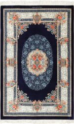 navy floral silk modern qum persian rug 49415 Nazmiyal