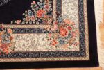 navy floral silk modern qum persian rug 49415 corner Nazmiyal