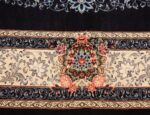 navy floral silk modern qum persian rug 49415 flower Nazmiyal