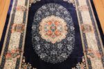 navy floral silk modern qum persian rug 49415 medallion Nazmiyal