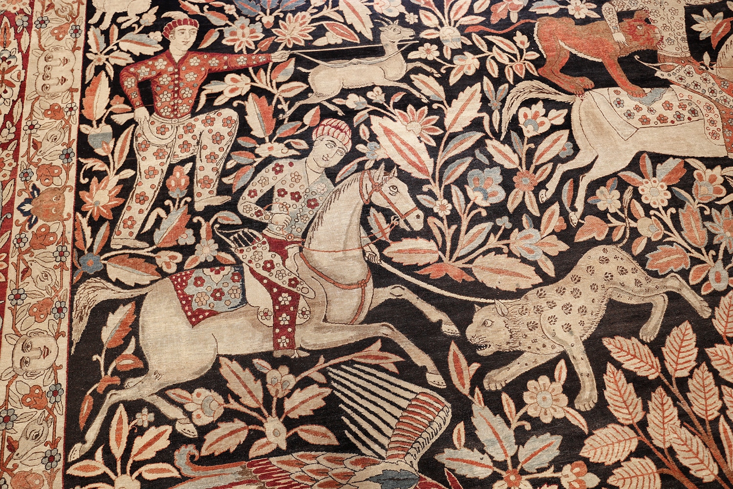 oversized antique hunting scene kerman persian rug 48796 bow Nazmiyal