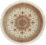 round ivory silk modern qum persian rug 49417 Nazmiyal