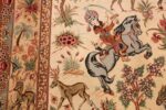 small modern silk persian hunting scene qum rug 49412 sword Nazmiyal