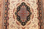small scatter size modern ivory persian silk qum rug 49406 medallion Nazmiyal