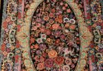 small scatter size modern persian qum silk rug 49410 medallion Nazmiyal