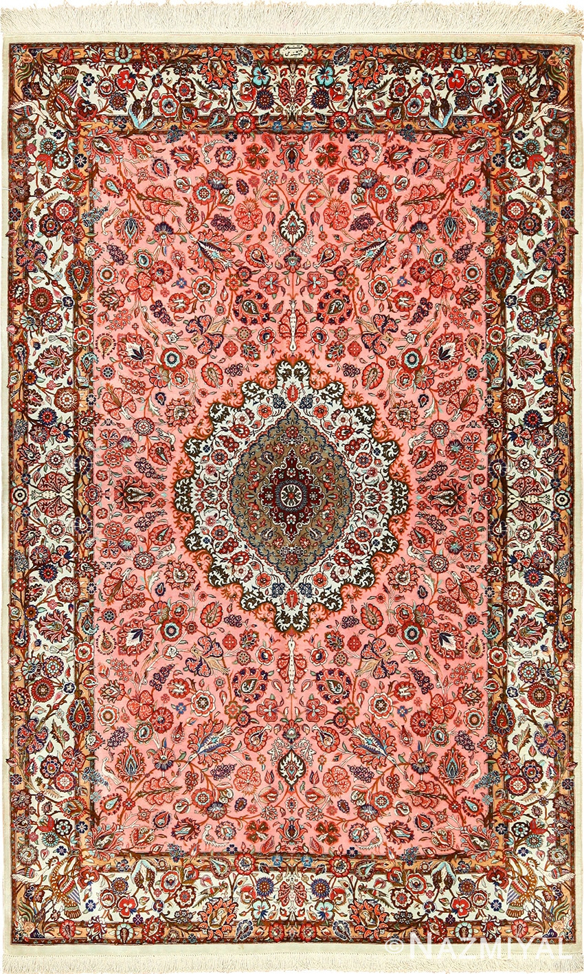 animal motif silk modern qum persian rug 49419 Nazmiyal
