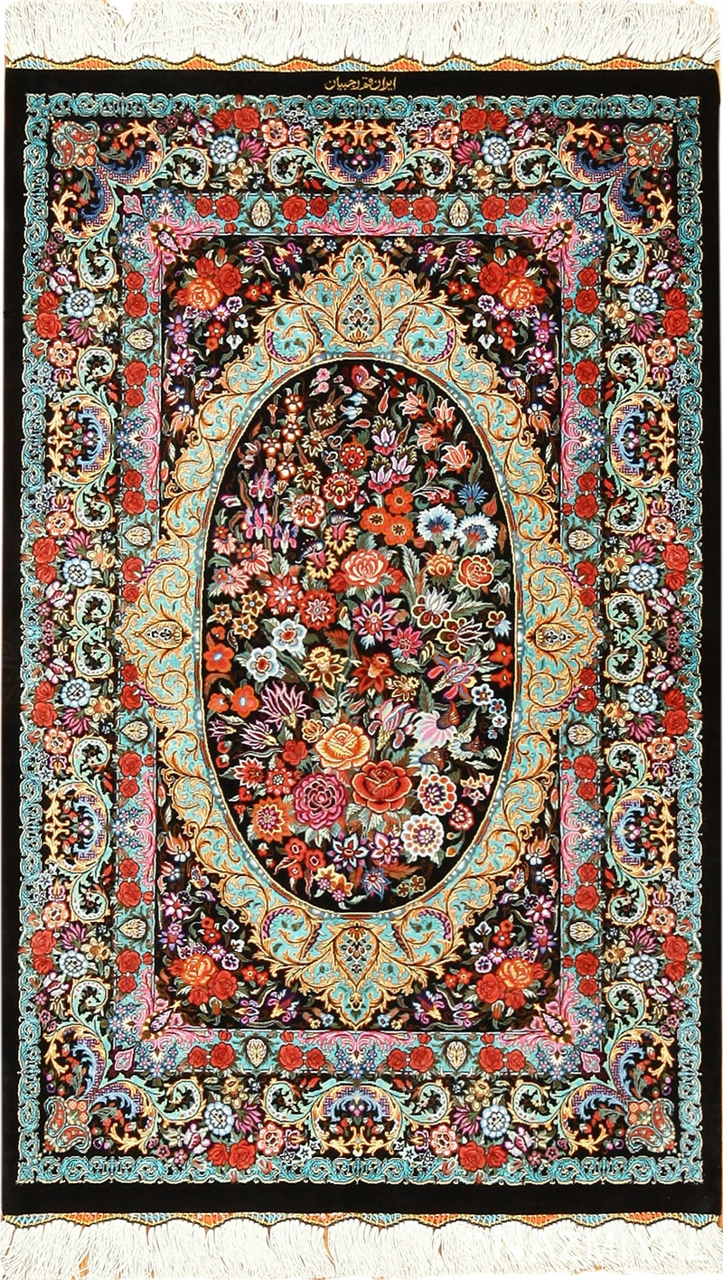 black background silk modern qum persian rug 49410 Nazmiyal
