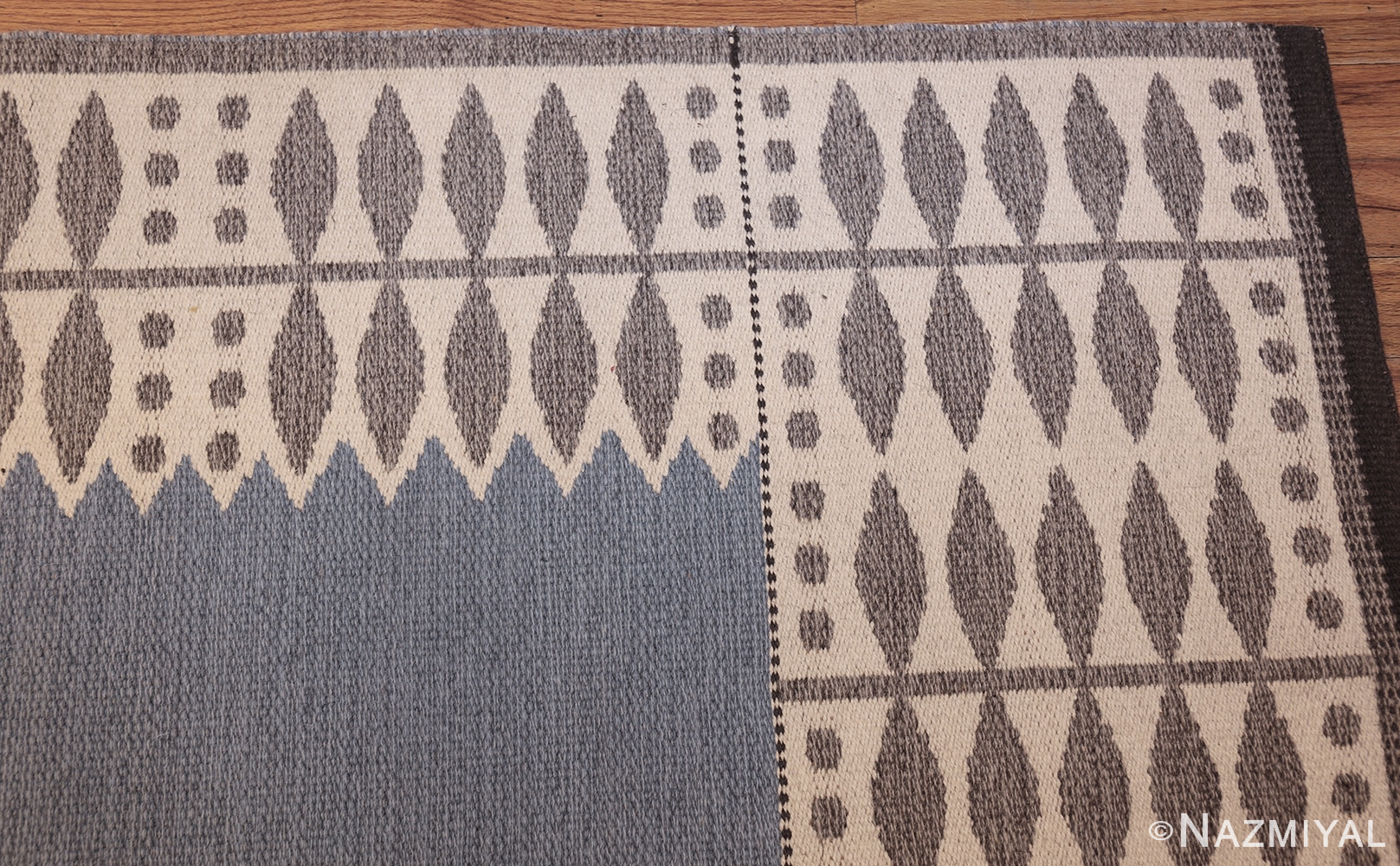 double sided vintage scandinavian kilim rug 49447 blue corner Nazmiyal
