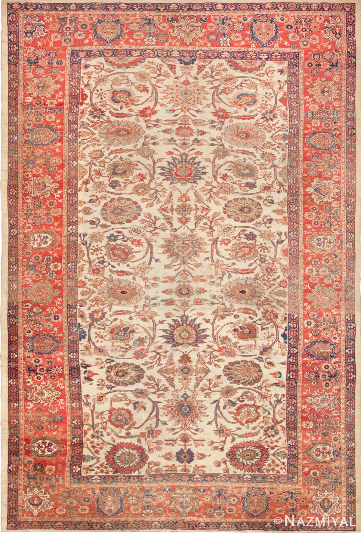 large ivory antique sultanabad persian rug 49312 Nazmiyal
