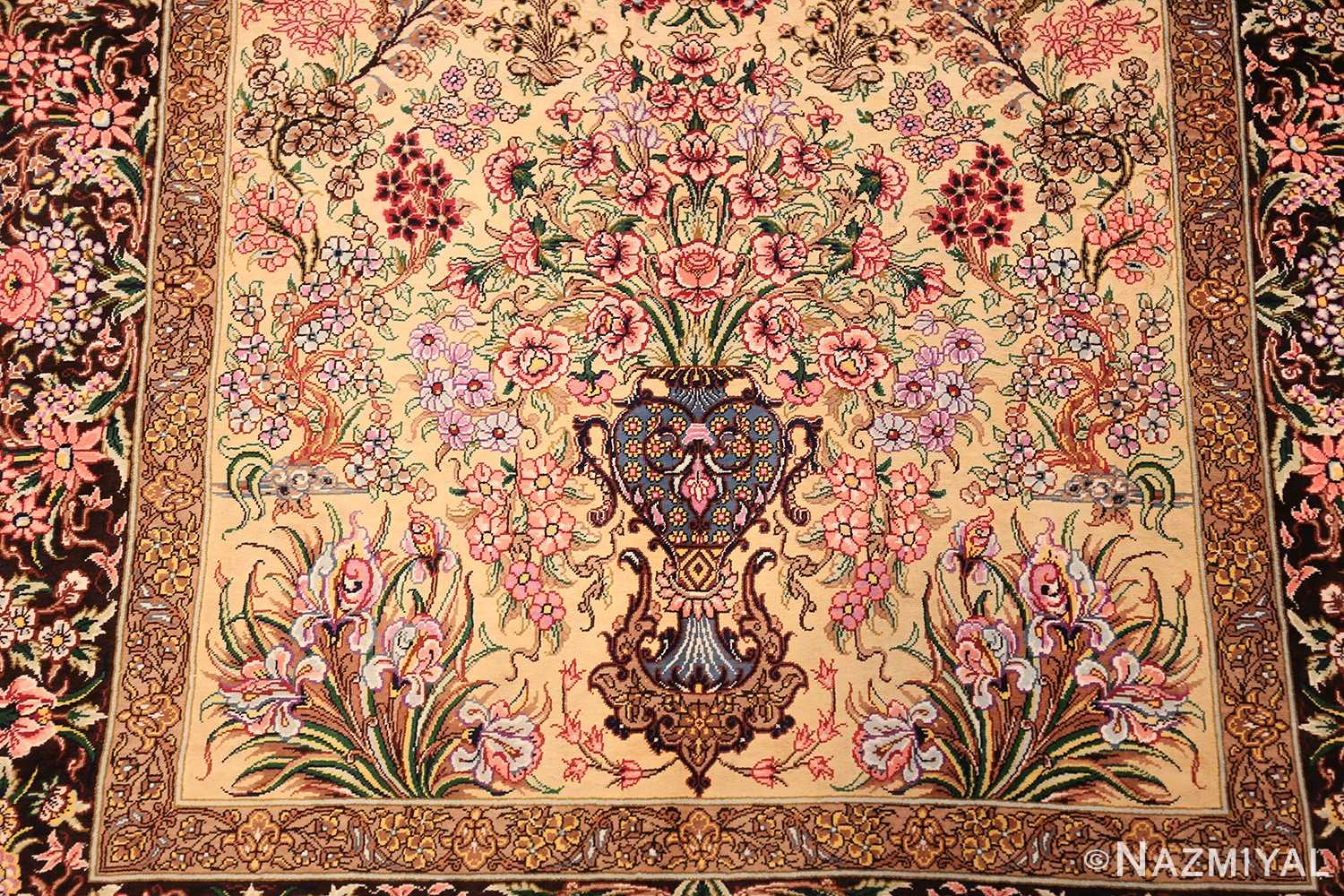 Small and Fine Persian Floral Silk Qum Rug 49416 Nazmiyal Antique Rugs