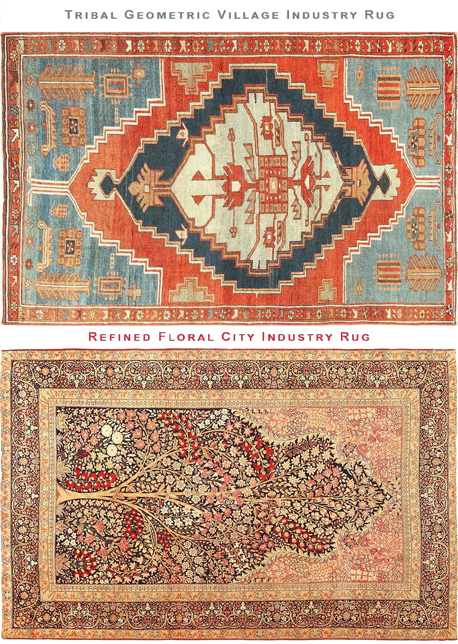 Geometric Tribal Village Rug Vs Floral City Made Persian Rug Geometric Tribal Village Rug Vs Floral City Made Persian Rug by Nazmiyal