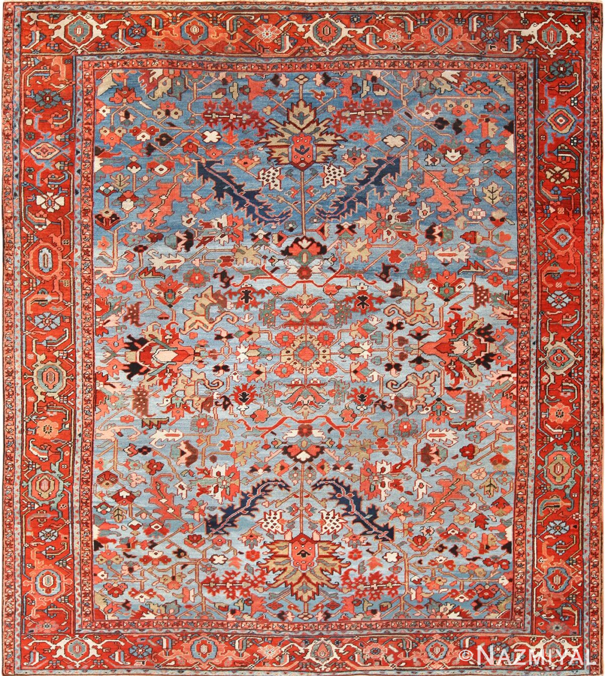 antique blue background heriz persian rug 49374 Nazmiyal