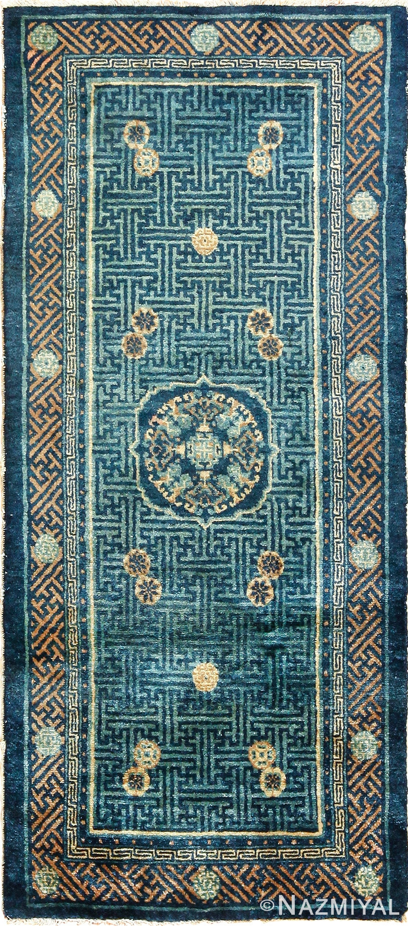blue background small antique chinese rug 49466 Nazmiyal