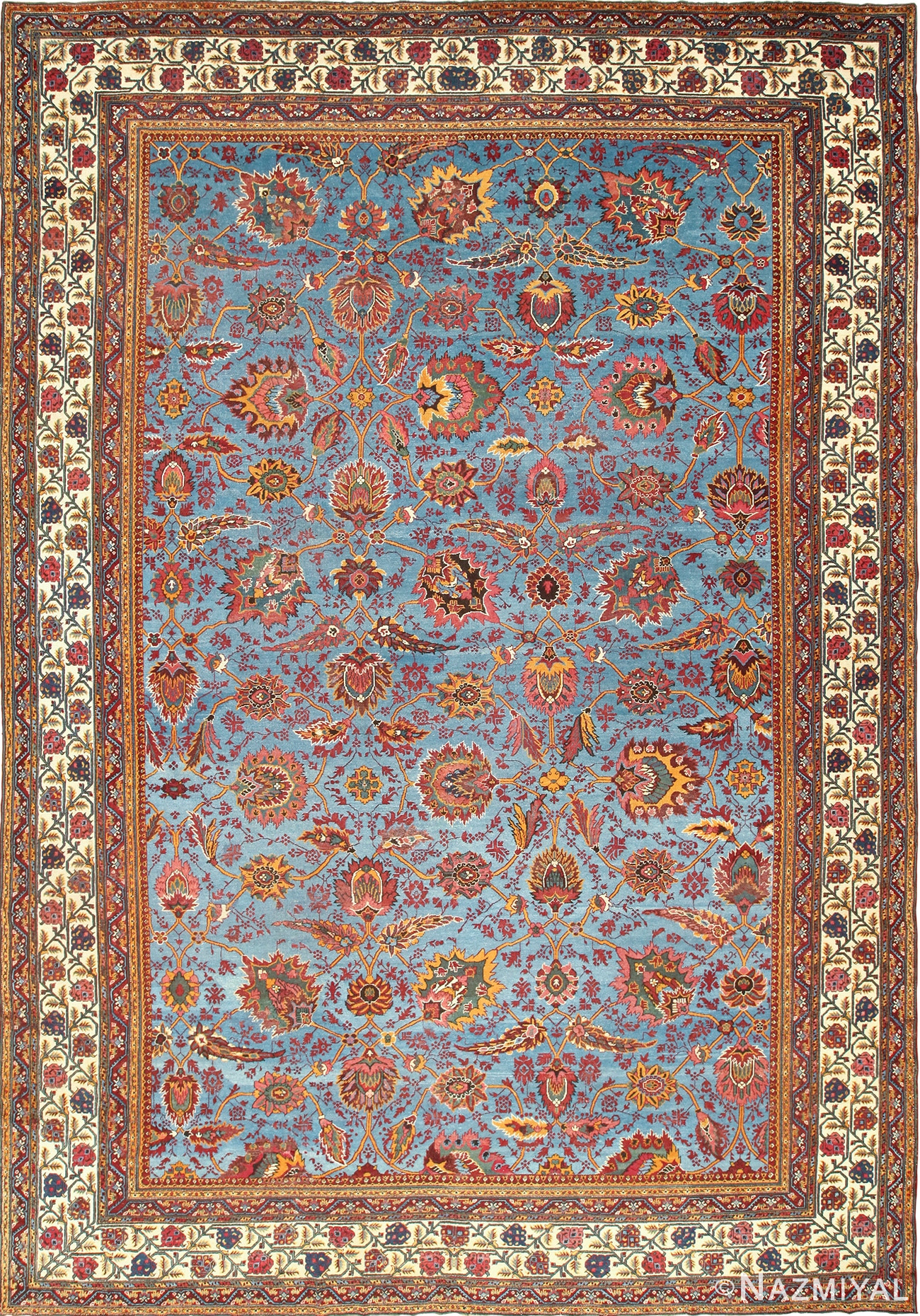 large blue antique agra indian rug 49048 Nazmiyal