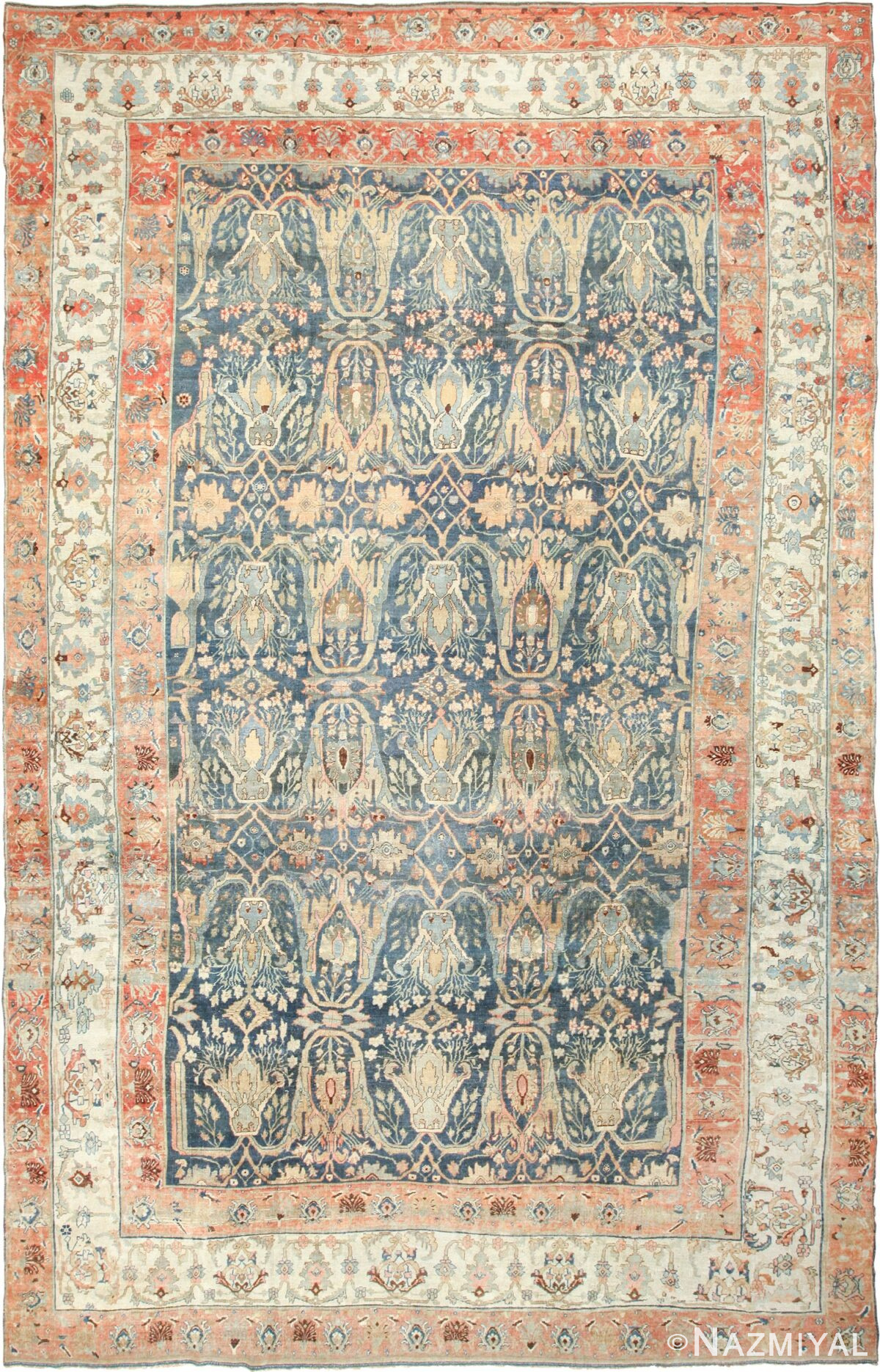 large blue background antique bidjar persian rug 50217 Nazmiyal