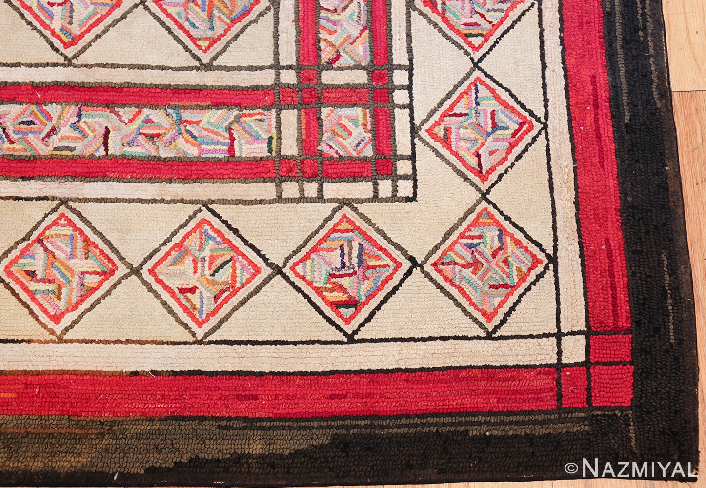 vintage art deco american hooked rug 49525 corner Nazmiyal