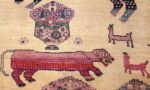 large animal motif antique farahan persian rug 49516 red tiger Nazmiyal