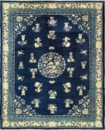 Room Size Chinese Blue and White Antique Peking Rug by Nazmiyal