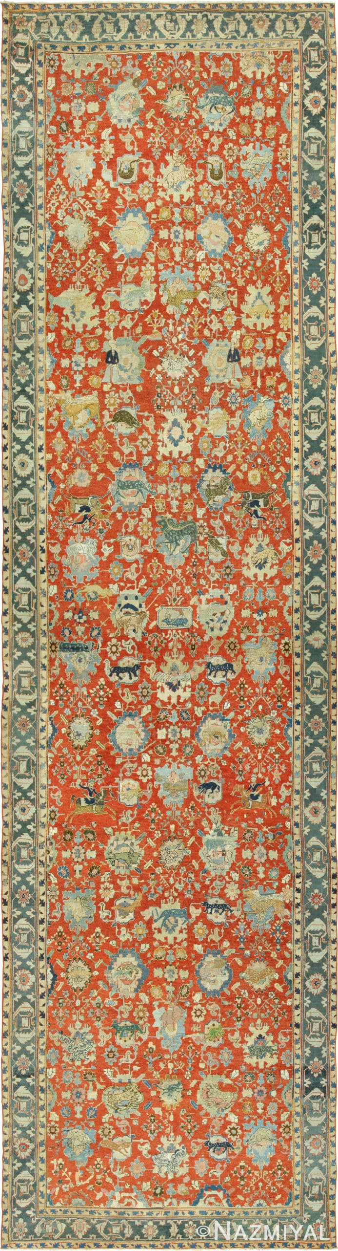 17th century hunting scene oversize Persian Isfahan Rug 3025 Nazmiyal