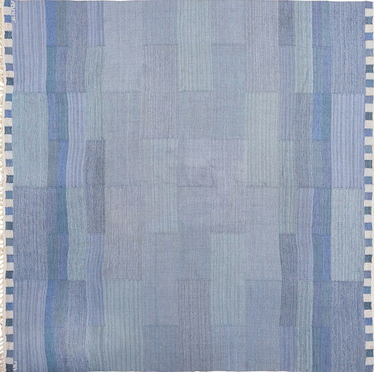 Vintage Swedish Kilim Blue Rug By Marianne Richter For Marta Maas by nazmiyal