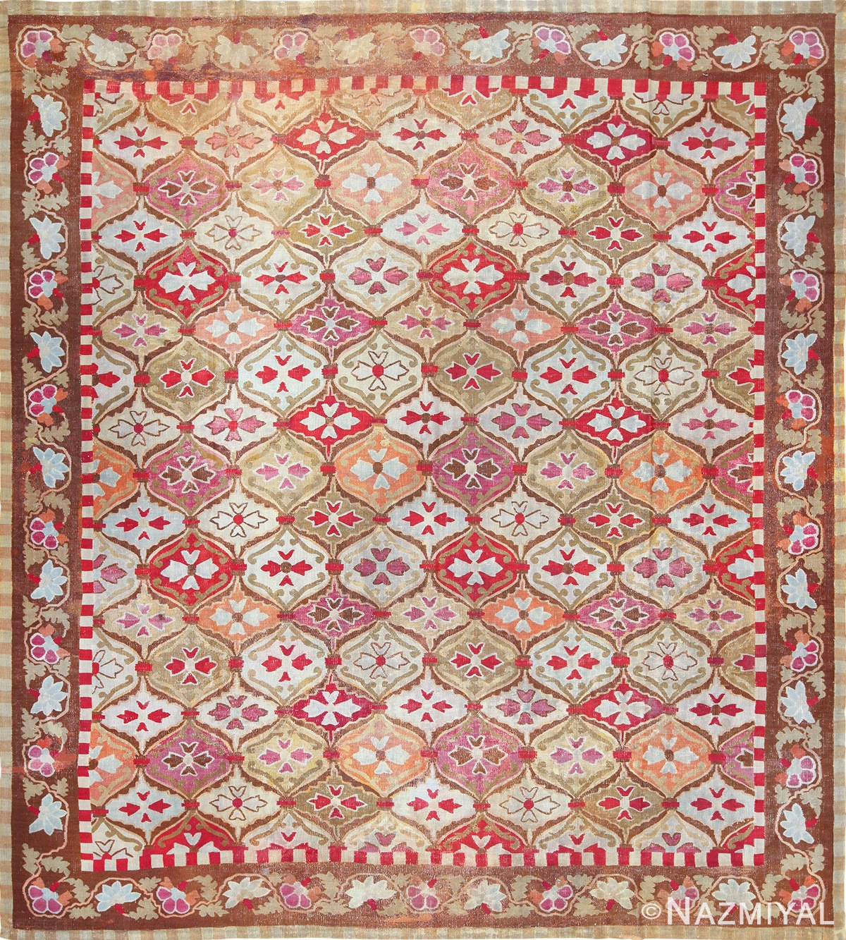antique square french aubusson rug 47138 Nazmiyal