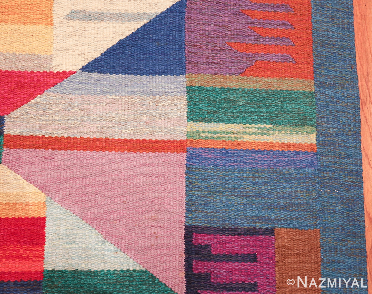 colorful vintage scandinavian kilim rug by agda osterberg 49573 border Nazmiyal