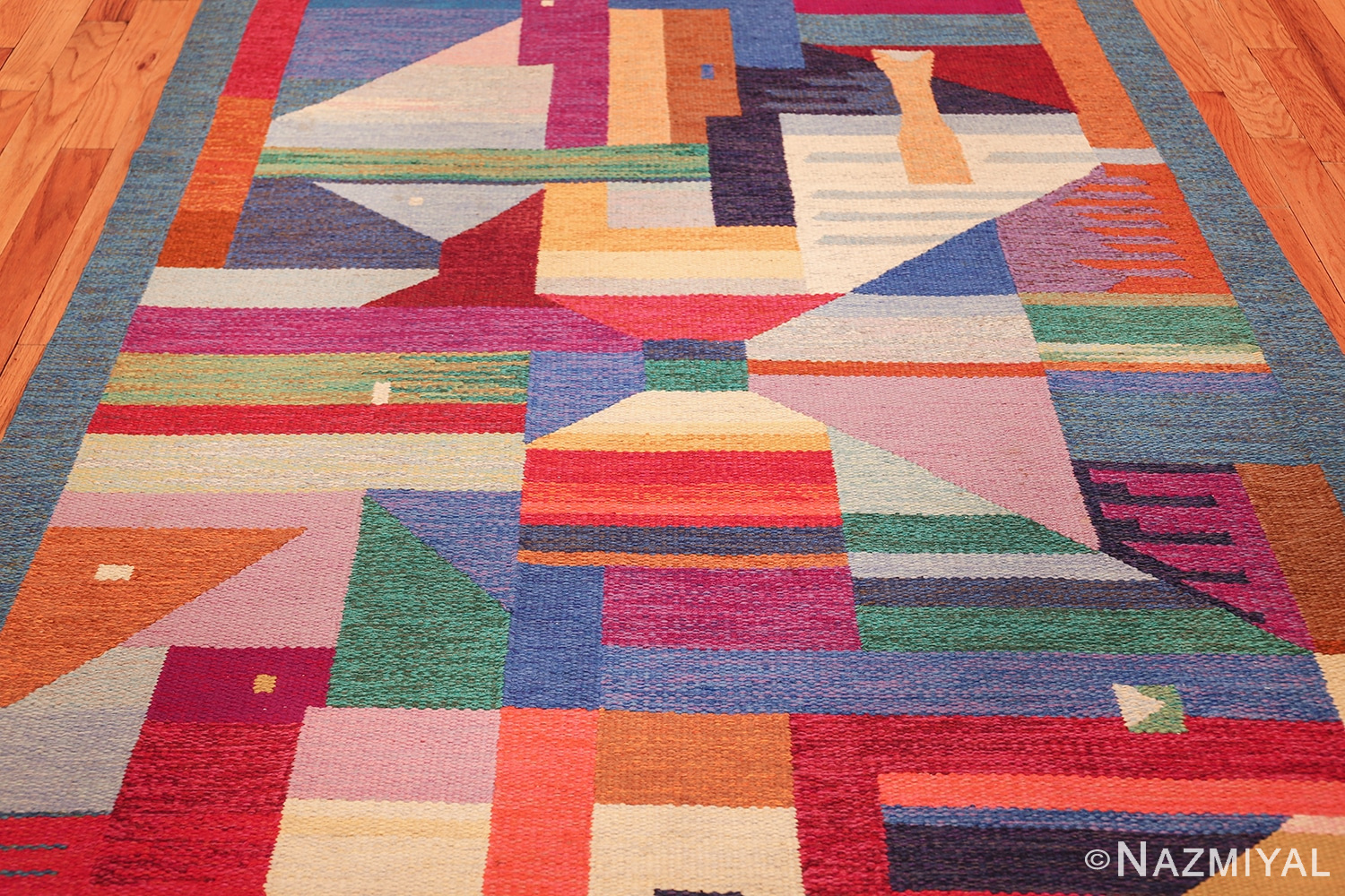 colorful vintage scandinavian kilim rug by agda osterberg 49573 field Nazmiyal