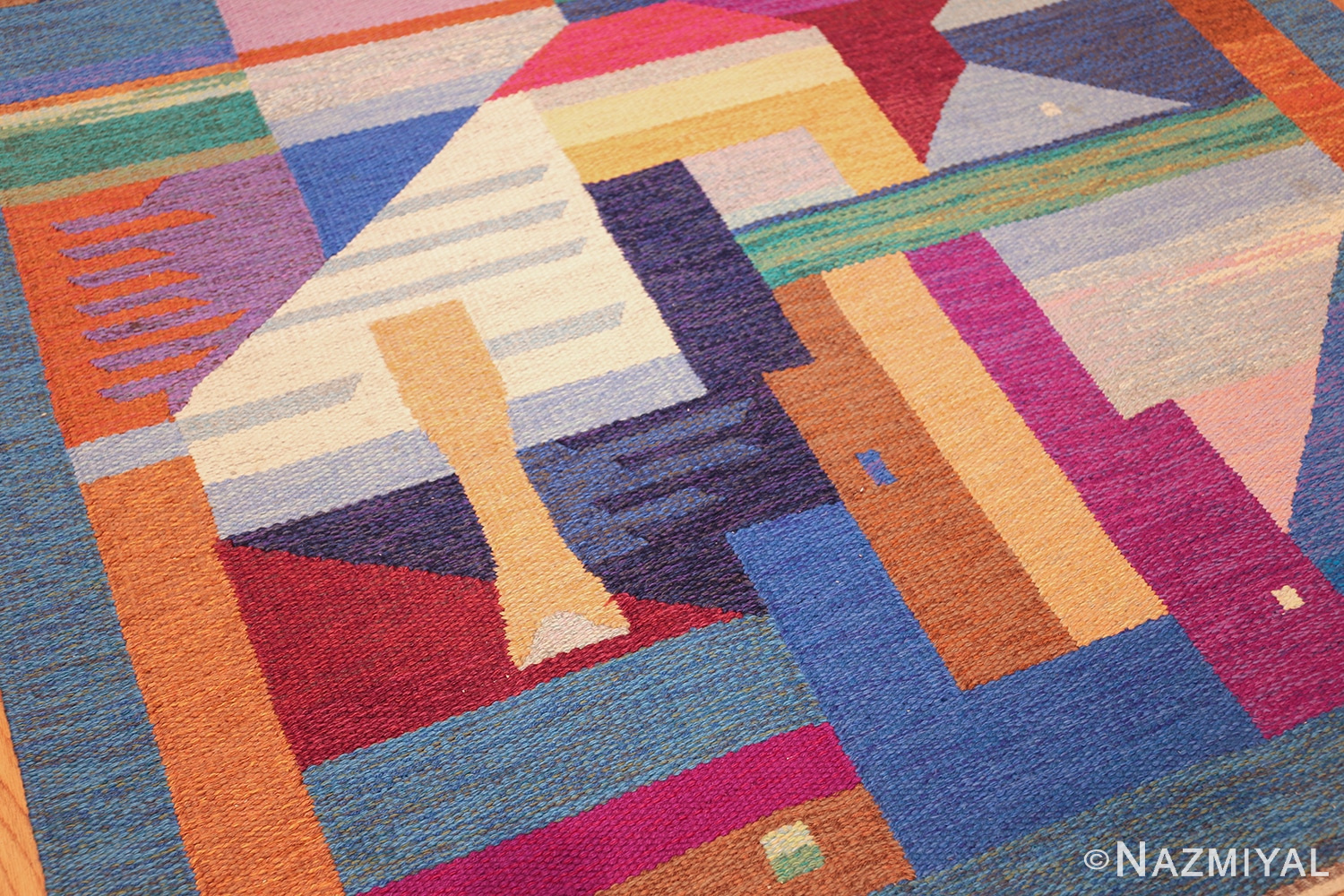 colorful vintage scandinavian kilim rug by agda osterberg 49573 shape Nazmiyal