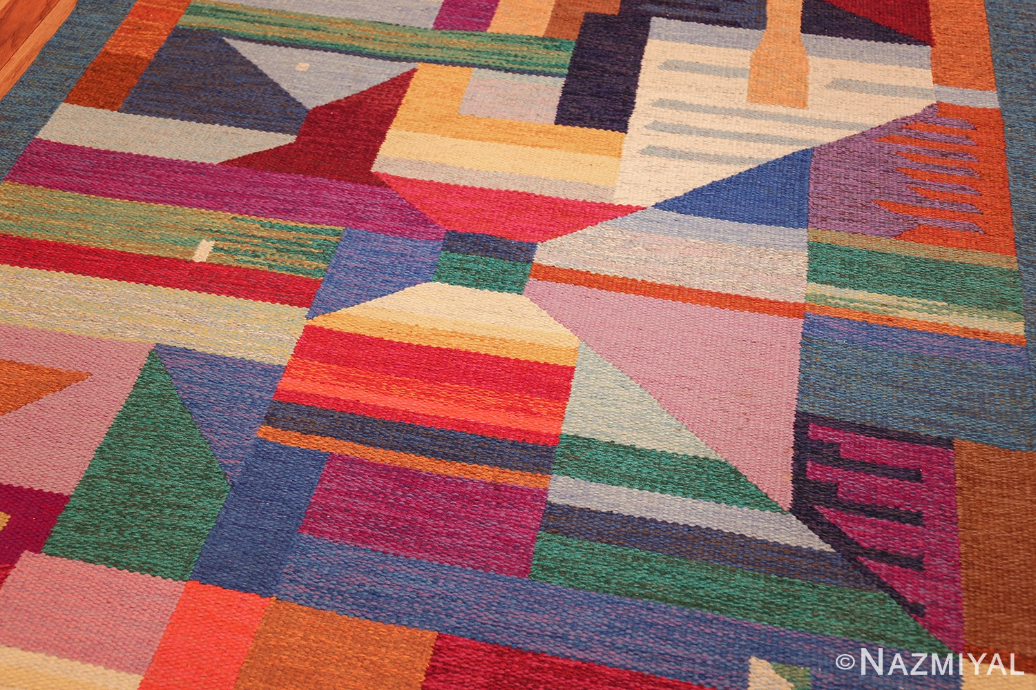 colorful vintage scandinavian kilim rug by agda osterberg 49573 side Nazmiyal