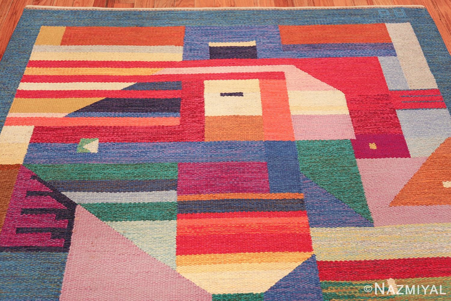 colorful vintage scandinavian kilim rug by agda osterberg 49573 side Nazmiyal