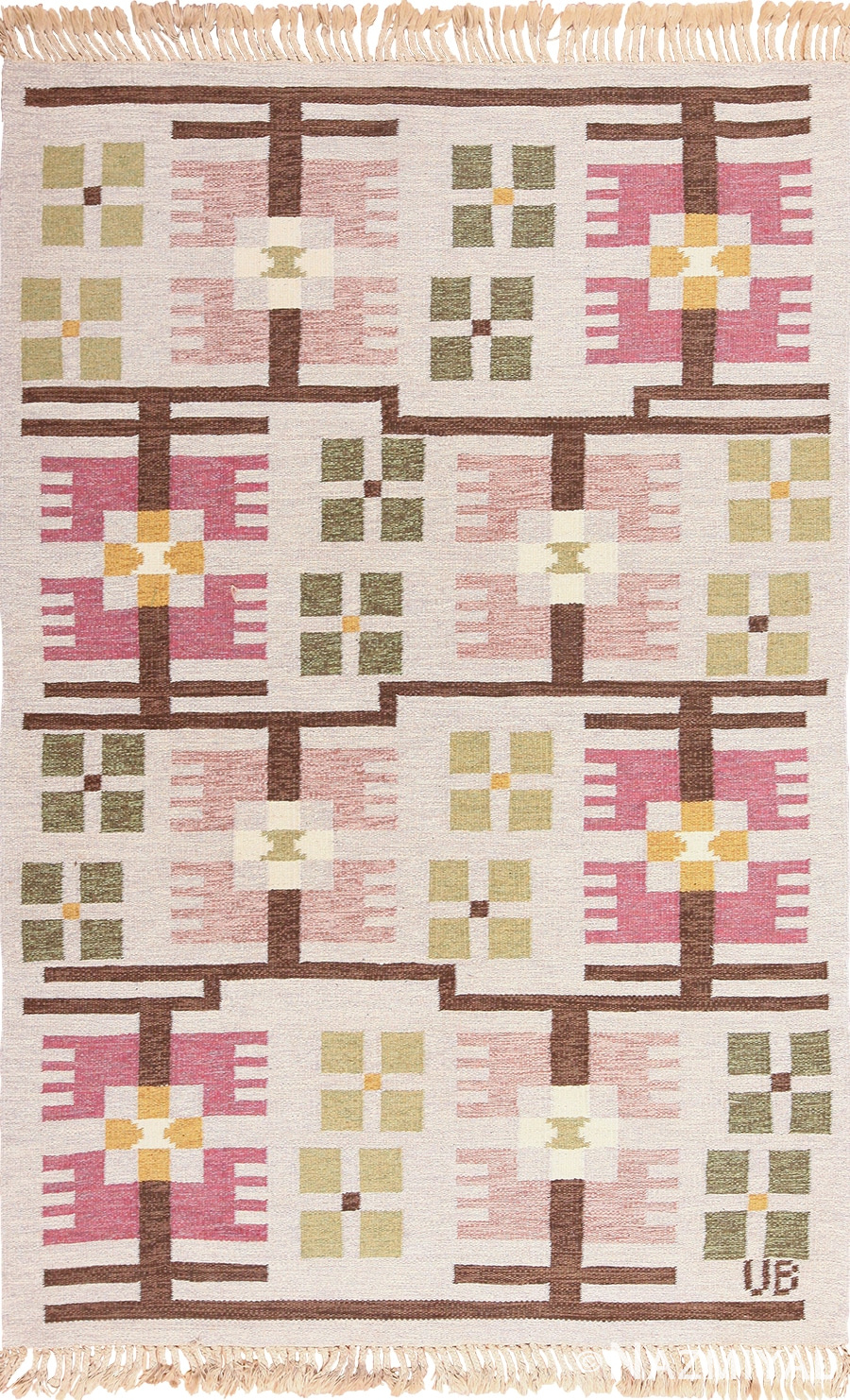 Vintage Geometric Scandinavian Flat Woven Kilim Rug by Ulla Brandt 49565 by nazmiyal