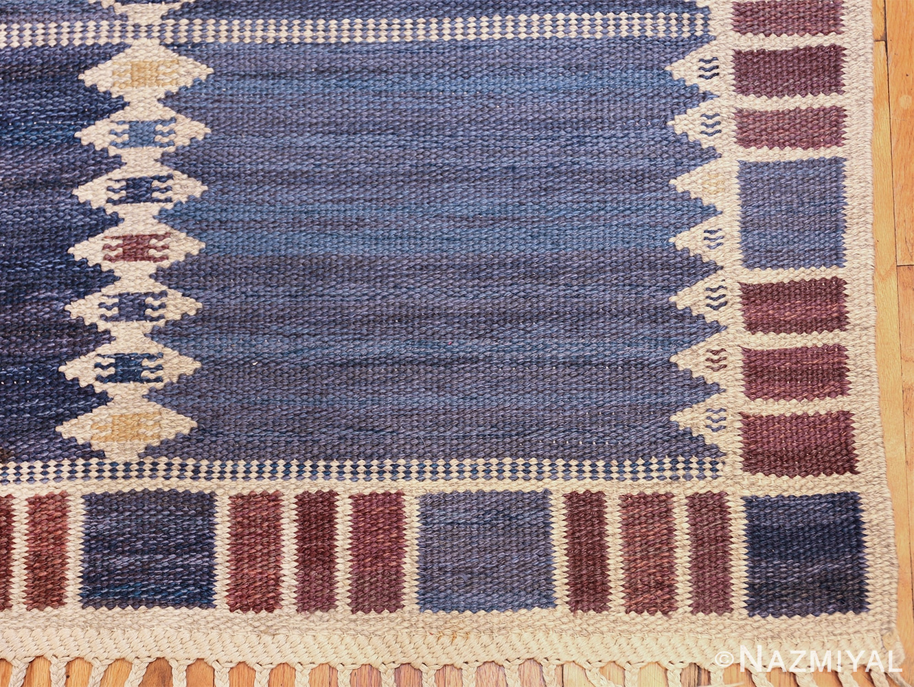 vintage geometric scandinavian kilim rug by barbro nilsson 49572 corner Nazmiyal