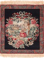 Small Square Size Antique Pictorial Persian Kerman Rug 49614 by Nazmiyal