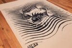 black and white vintage maurits escher designed scandinavian fish rug 49662 side Nazmiyal
