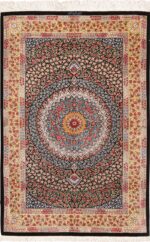 Fine Radiant Floral Vintage Silk Persian Qum Rug 49622 by Nazmiyal