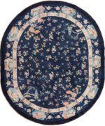 Oval Navy Blue Background Antique Chinese Rug 49593 by Nazmiyal