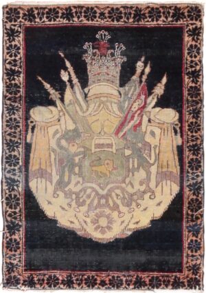 Small Coat of Arms Design Antique Persian Kerman Rug 49610 by Nazmiyal