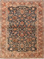 Small Size Blue Background Antique Persian Tabriz Rug 49646 by Nazmiyal Persian Rugs