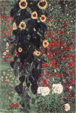 Vintage Scandinavian Farm Garden With Sunflowers Rug by Gustav Klimt 49661 by Nazmiyal