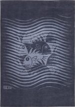 Blue Artistic Vintage Scandinavian Maurits Escher Fish Rug 49663 by Nazmiyal
