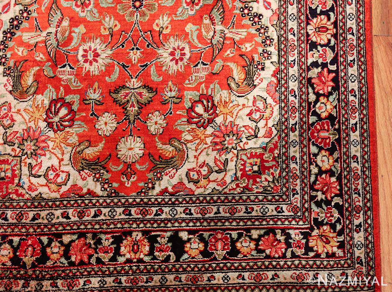 animal motif silk vintage qum persian runner rug 49602 corner Nazmiyal