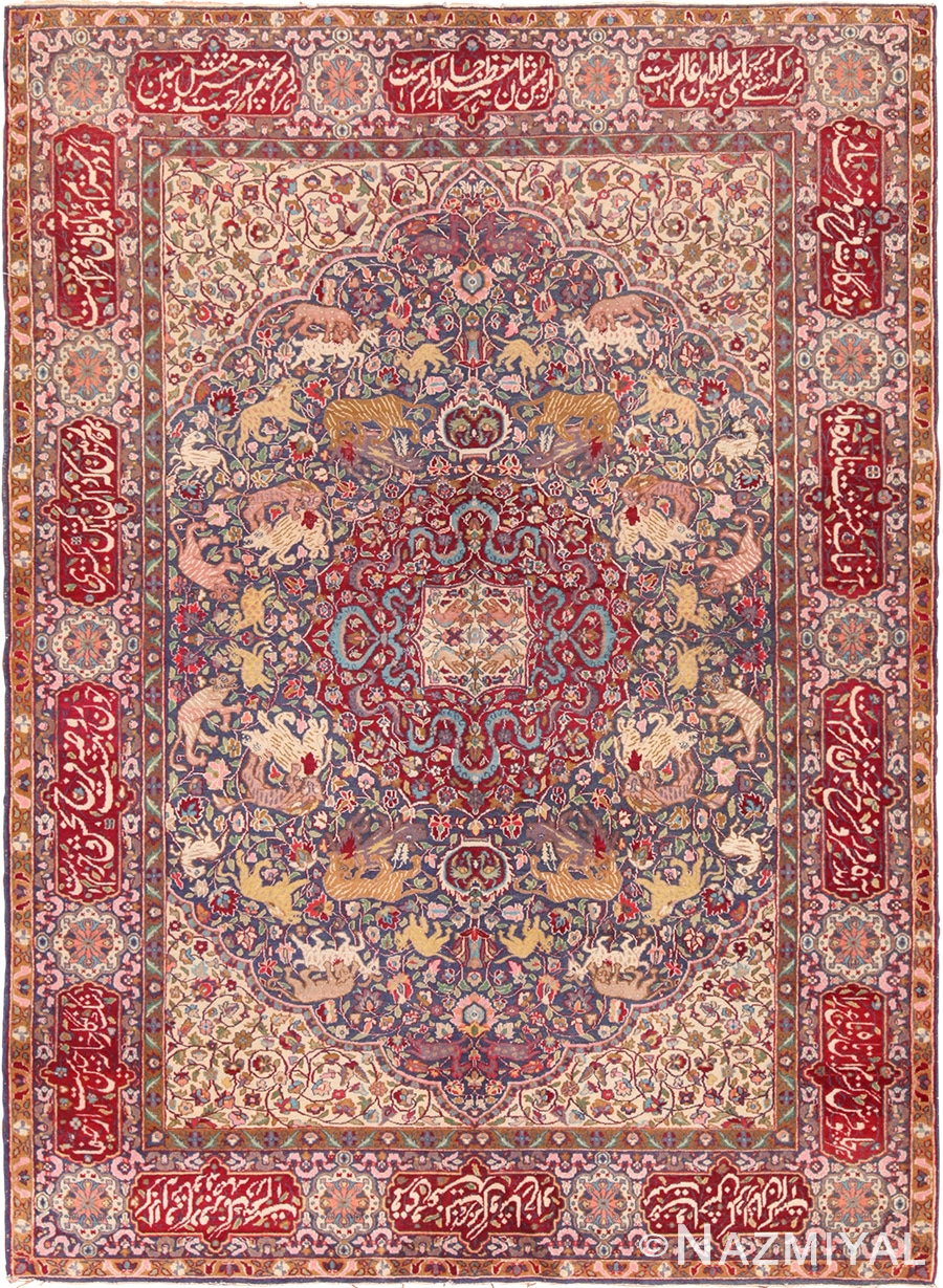 Antique Animal Hunting Motif Indian Agra Rug 49623 by NAzmiyal