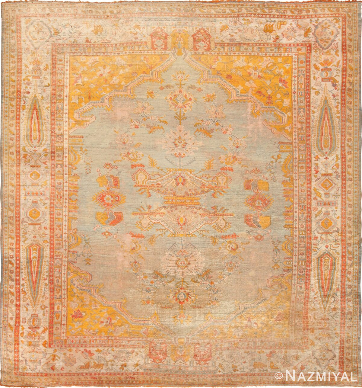 Square Antique Turkish Shabby Chic Angora Oushak Rug 49484 by NAzmiyal