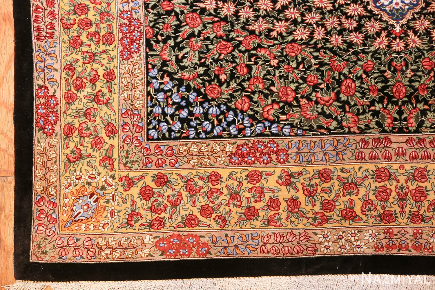 floral silk vintage qum persian rug 49622 corner Nazmiyal
